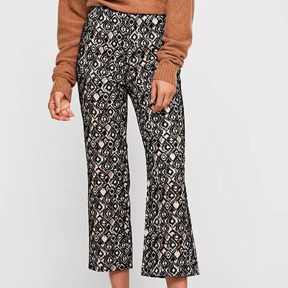 Free People Mod Crop Bootcut Pants in Metallic Black Geometric - Picture 4 of 16